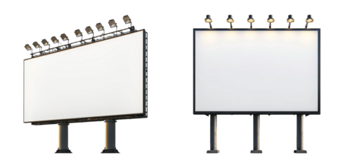 Blank Billboard with Lights on Transparent Background