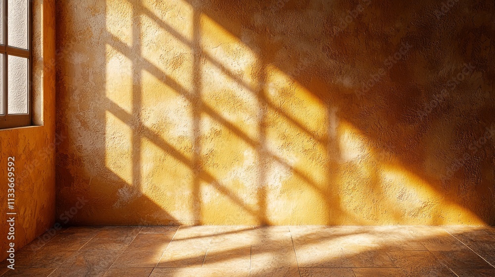 Fototapete sunlight gently filters through a window, creating striking geometric shadows on a warm, smooth brow