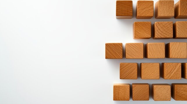 Wooden blocks aligned in a zigzag stacking pattern, emphasizing a creative yet methodical approach to tasks or innovation