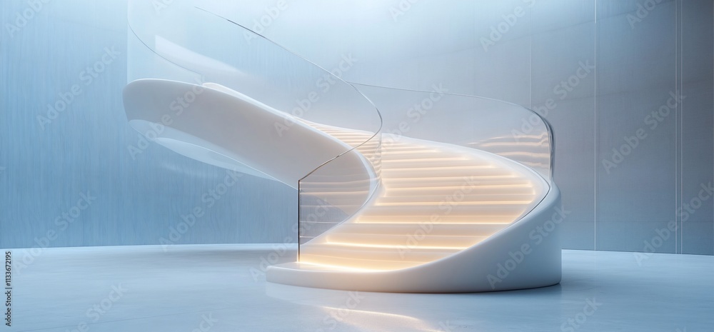 Poster a modern, elegant staircase with illuminated steps in a minimalist space.