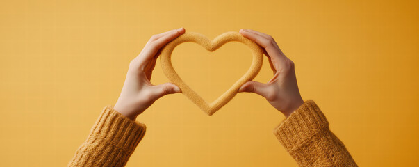 Obraz premium A person holding a heart made of yarn