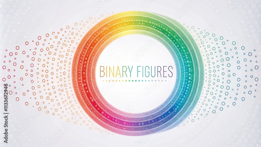 Poster binary digits are forming a colorful circular shape on a white background, creating a visual represe