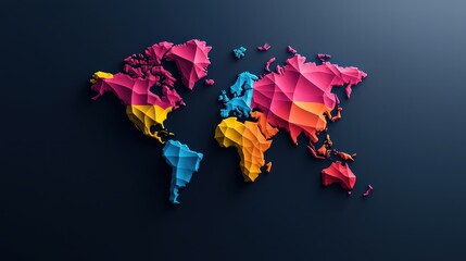 Colorful geometric world map in vibrant tones