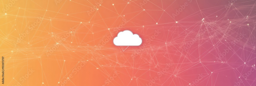 Poster Simple cloud icon highlighted in a vibrant abstract background, symbolizing cloud services, with room for personalized content. Generative AI