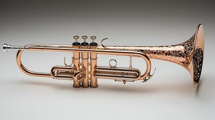 Obraz premium Brass trumpet, intricate textures, isolated on pure white