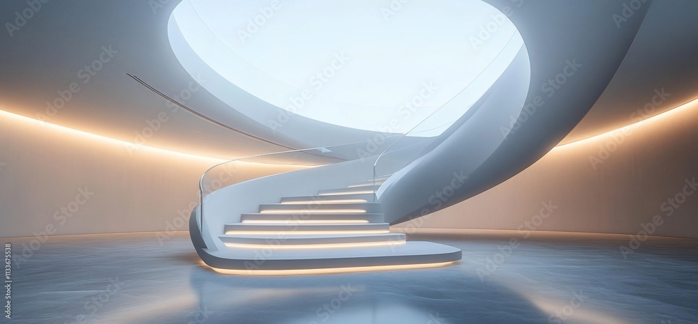Poster elegant spiral staircase in a modern architectural space with soft lighting.