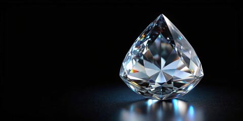 Diamond of drop shape on glossy black background, drop shaped diamond