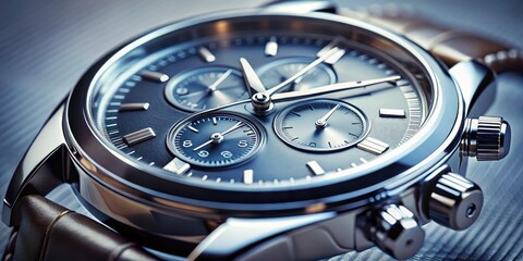 Fototapeta premium Watch close-up with chronograph hands moving quickly, ticking sound in background, timepiece,chronograph