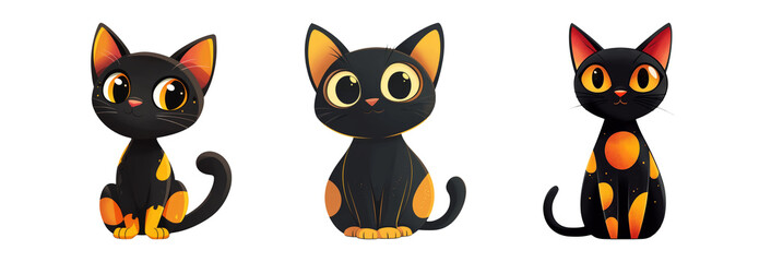 Cute Cartoon Black Cats with Colorful Spots