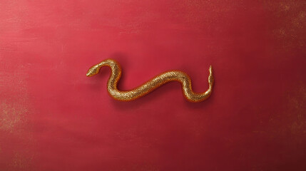 Fototapeta premium Chinese New Year 2025 , year of the snake,Golden Chinese Zodiac Snake on Red Background Symbol of Prosperity and Wealth,with copy space
