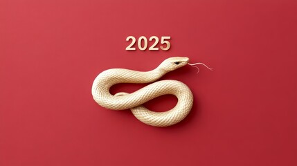 Fototapeta premium Chinese New Year 2025 , year of the snake,Golden Chinese Zodiac Snake on Red Background Symbol of Prosperity and Wealth,with copy space
