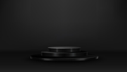 Realistic 3D background featuring a black cylindrical podium. Perfect for product display or stage showcases.