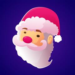 Adorable Santa Claus head illustrated in a flat design style on a white background. Vector artwork.
