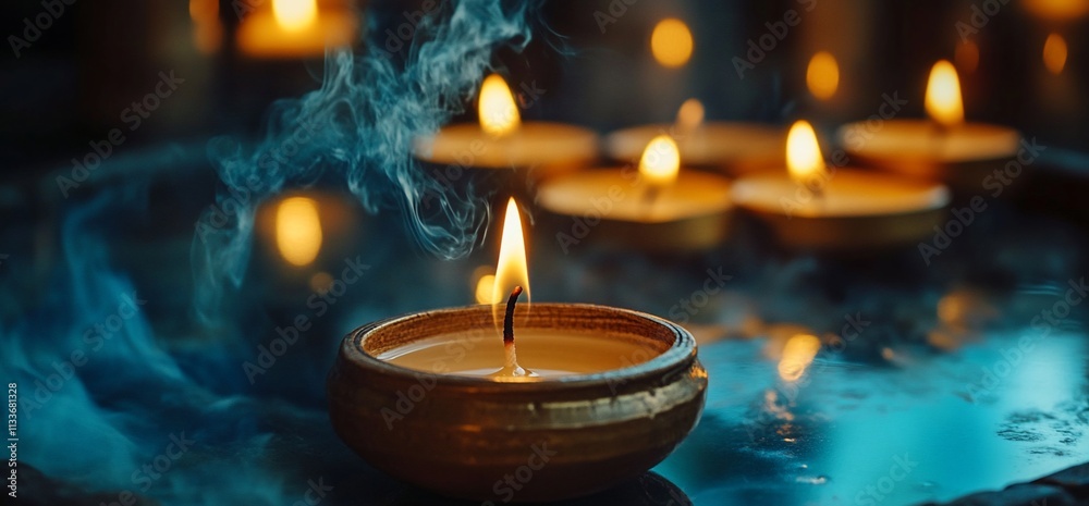 Aufkleber a serene scene of lit candles creating a calming atmosphere.