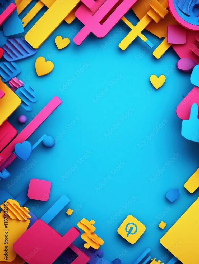 Poster bright colors and vibrant shapes create an energetic backdrop, highlighting the essence of social me