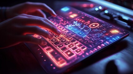 Futuristic Interface: Neon Keys and  Cybernetic Graphics