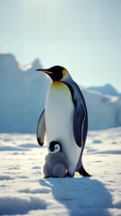 Fototapeta premium Emperor Penguin and Chick in Antarctica