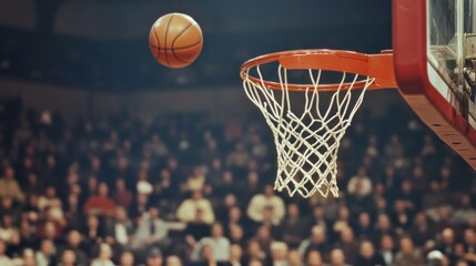 Basketball Approaching The Hoop In A Crowded Arena