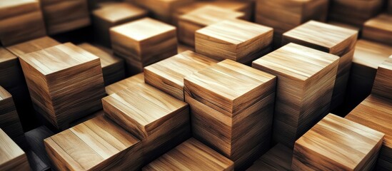 Artistic representation of wooden block structures.