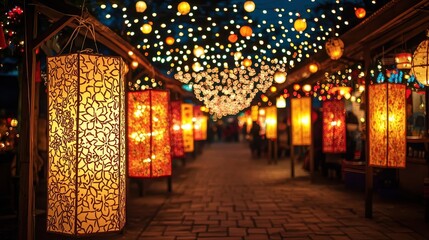 Obraz premium Lantern-Made Pathway at Winter Market