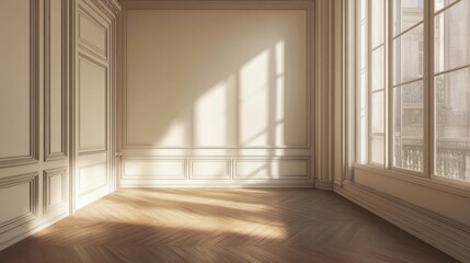 Obraz premium Stunning 3D rendering showcases an empty room with blank walls.