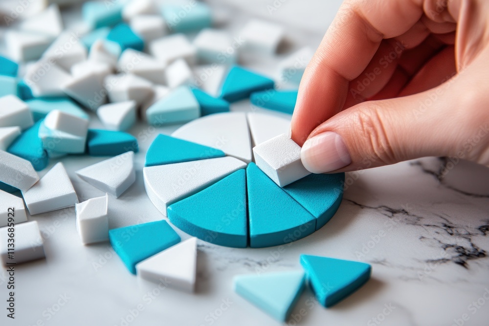 Poster close-up of a hand completing a pie chart puzzle.
