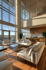 Fototapeta premium Sophisticated Modern Apartment Interior Featuring Open Layout and Chic Design Elements