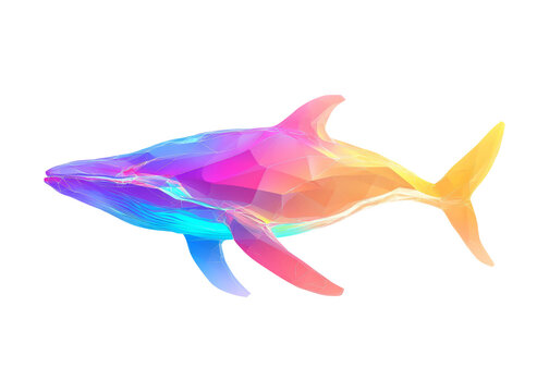 Colorful Low Poly Whale Design on Transparent Background