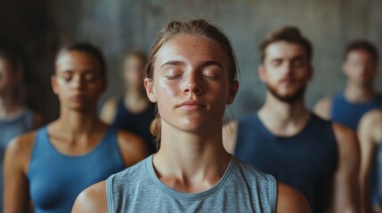 Fototapeta premium Participants engage in breathwork, creating a peaceful atmosphere.