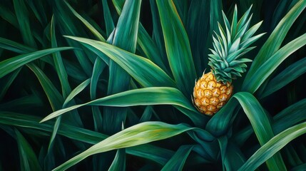 Fototapeta premium Fresh Pineapple Nestled Among Vibrant Green Leaves in Nature