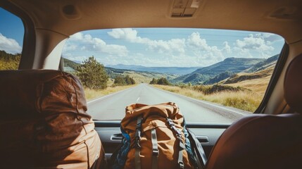 Fototapeta premium Scenic road trip adventure mountainous landscape travel photography open road view inspiring journey concept