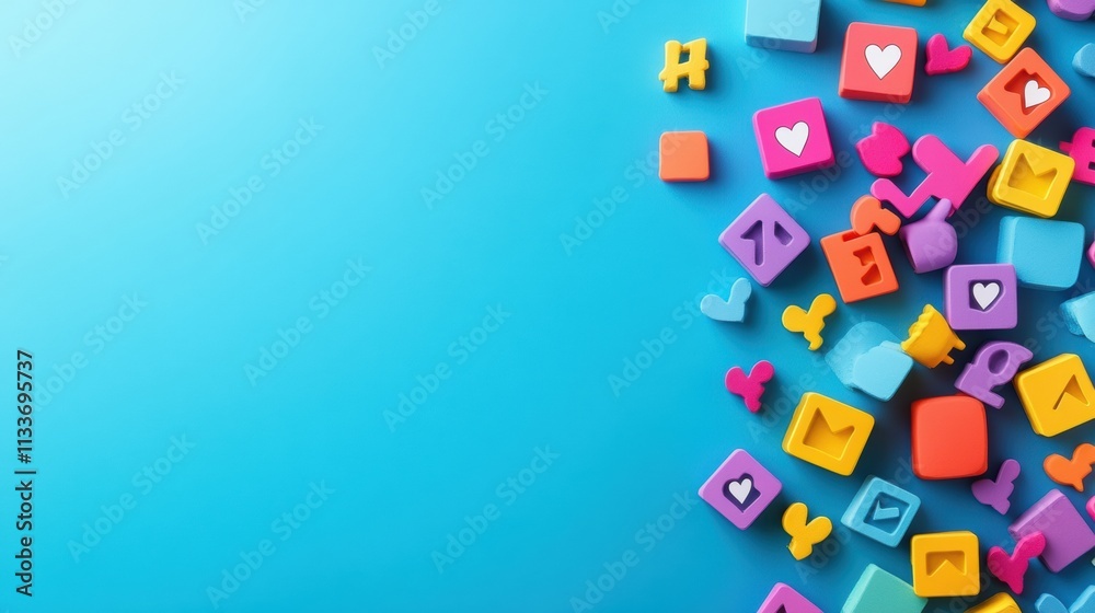 Aufkleber bright blue backdrop features an array of colorful social media icons, emphasizing engagement and co