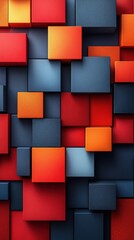 A vibrant abstract arrangement of colorful 3D cubes in red, blue, and orange hues.