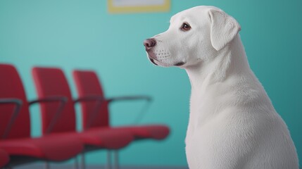 Labrador retriever in veterinary waiting room calm anticipation
