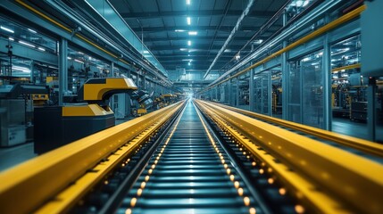 Fototapeta premium Automated factory conveyor belt system.