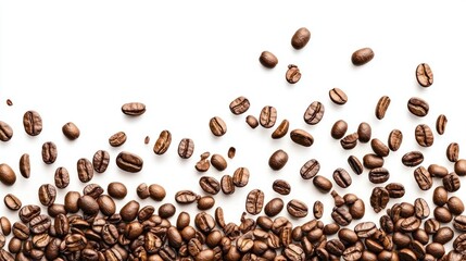 Roasted Coffee Beans Scattered On White Background