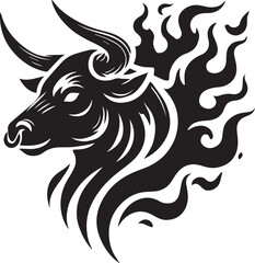 Fototapeta premium A bull head silhouette with a flame pattern in the horns vector black