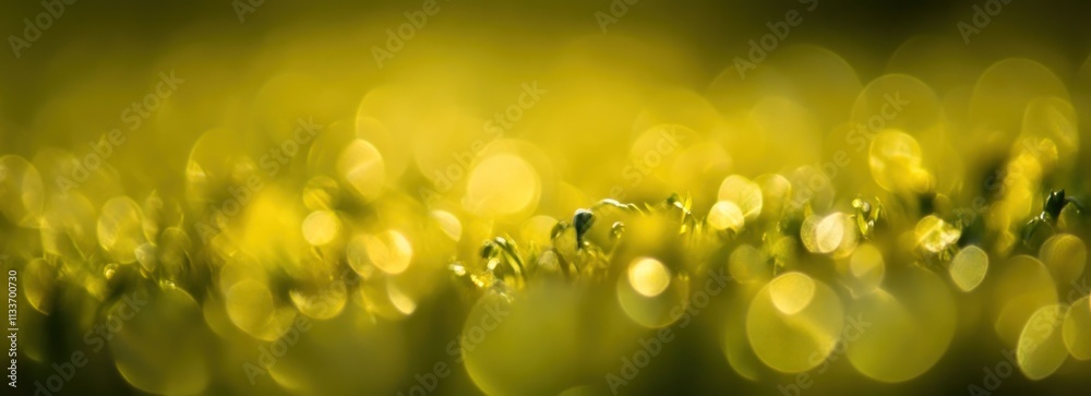 Poster Abstract yellow bokeh background with blurred grass.