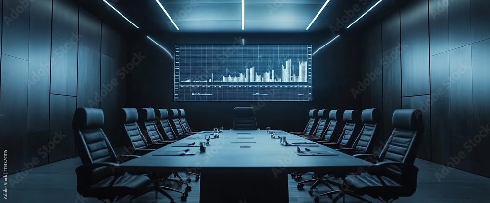 Poster Modern conference room with a large screen displaying data analytics.