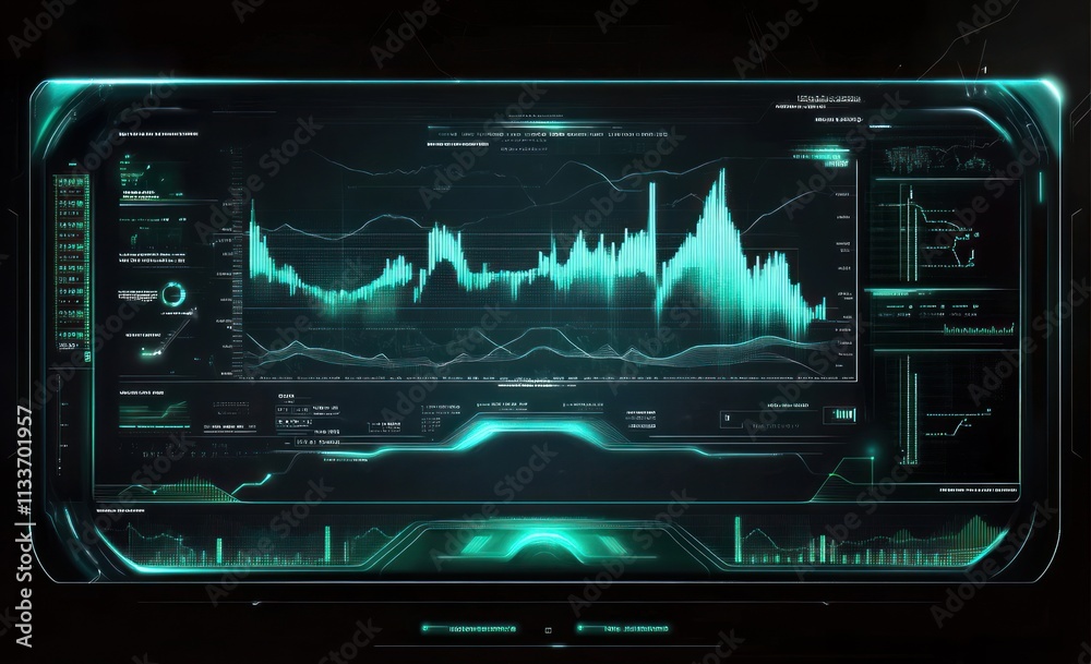 Leinwandbilder Futuristic digital dashboard displaying data graphs and charts.
