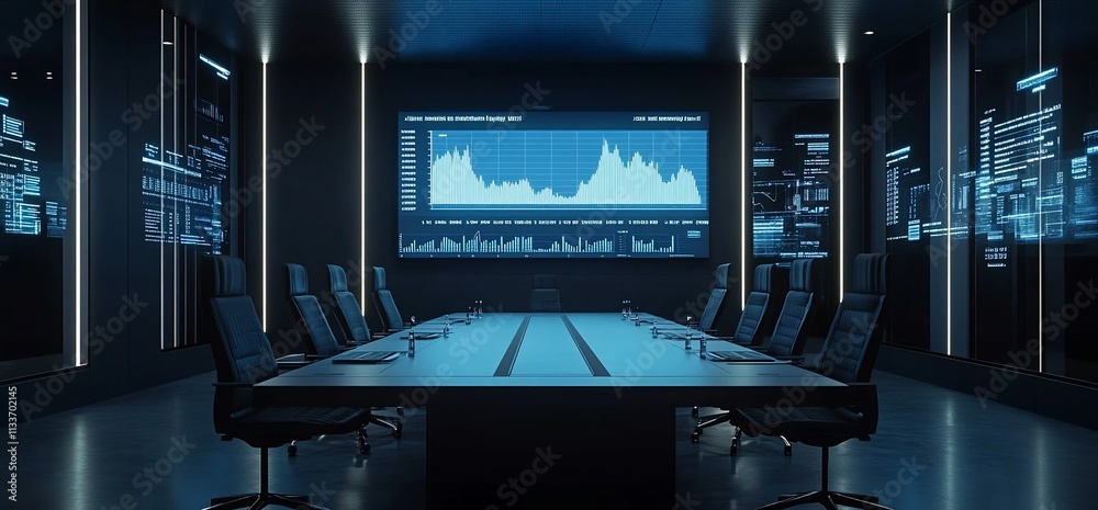 Aufkleber modern conference room with digital displays and data visualization.