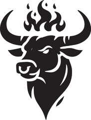 A bull head silhouette with a flame pattern in the horns vector black