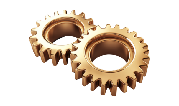 Two Golden Gears Isolated on Transparent Background