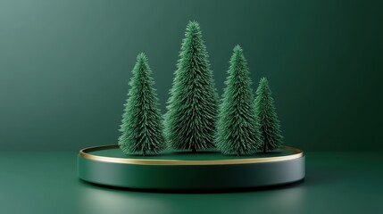 Four small trees flourishing on a verdant green surface, symbol of growth and resilience