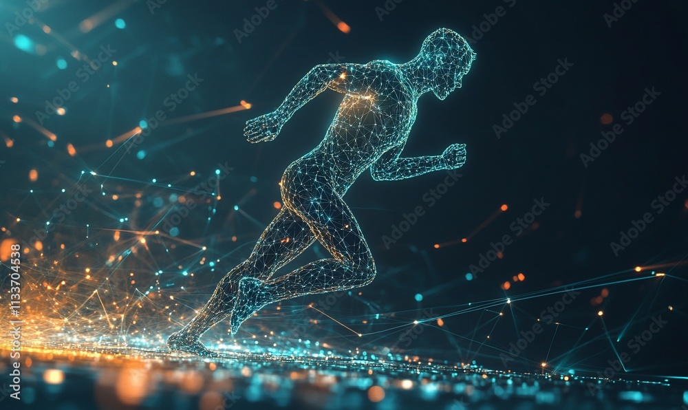 Poster A digital representation of a running figure in a networked environment.