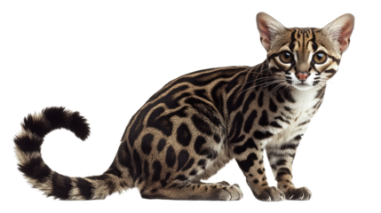 The Wild Cat: A captivating portrait of a majestic Fishing Cat, its sleek, spotted coat and piercing gaze command attention. This stunning animal is a true testament to nature's beauty and grace. 