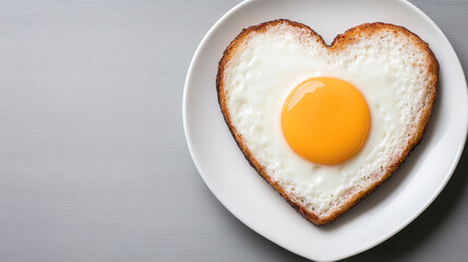 Heart shaped toast with sunny side up egg on white plate, perfect for Valentine Day breakfast