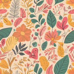 floral flower and leaf elements modern doodle illustrator seamless pattern for wallpaper or background