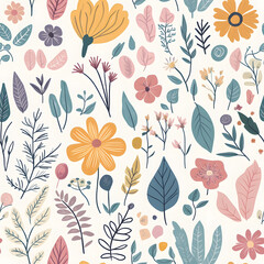 floral flower and leaf elements modern doodle illustrator seamless pattern for wallpaper or background