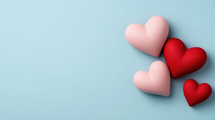 A Pink and red hearts on light blue background, symbolizing love and romance